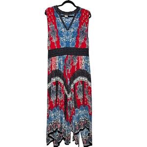 BILA Americana Bandana Print Handkerchief Hem V-Neck Boho Maxi Dress Size (XXL)